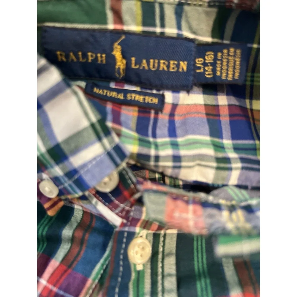 Boys‎ Ralph Lauren  Long Sleeve Button Down Plaid Shirt Size Large 14-16